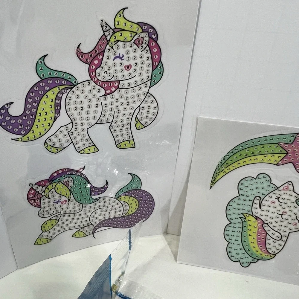 Unicorn Diamond Painting Sticker Kit Kids Craft DIY Gem Art Rainbow Kitty Clouds